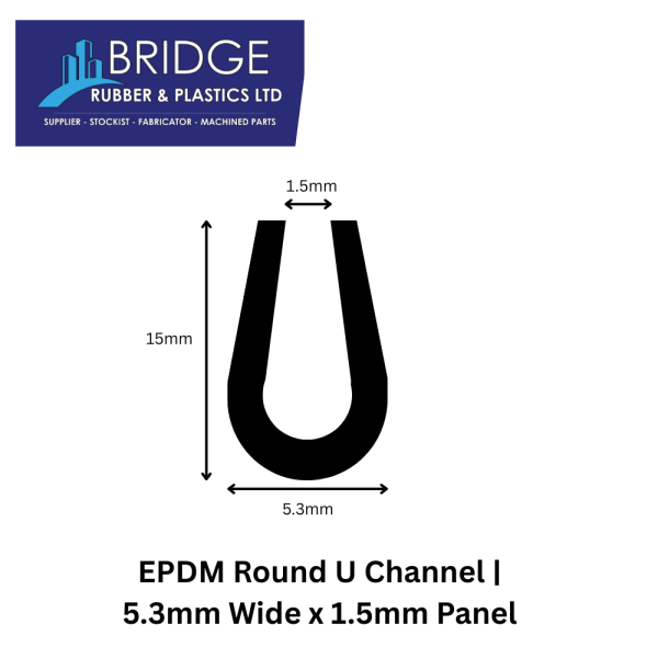 Black EPDM Round U Channel | 5.3mm Wide x 1.5mm Panel – Bridge Rubber ...